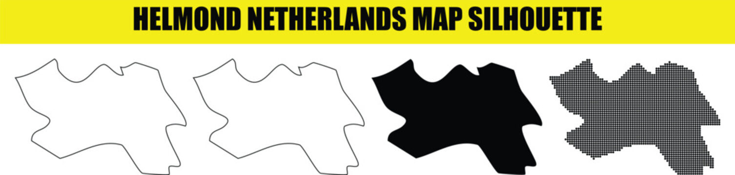 Helmond netherlands map silhouette including solid black and dotted variations for infographics and illustrations.