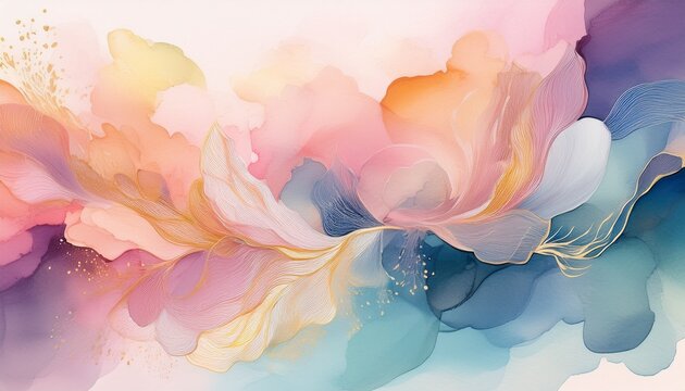 abstract watercolor wash splashes soft pastels organic shapes subtle blending delicate color palette