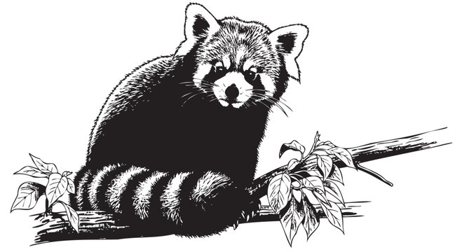 Black and white red panda illustration, wildlife vector graphic, animal design element, conservation symbol