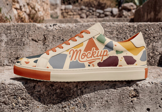 Sneaker Mockup On A Concrete Step