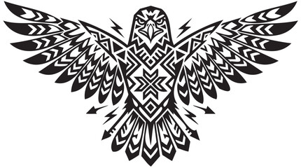 Fototapeta premium Tribal owl, black and white vector, tribal tattoo, ethnic bird design, ornate wings