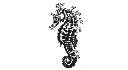 seahorse, black and white, illustration, vector, marine animal, ocean creature © Uttom Kumar