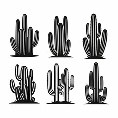 Fototapeta premium Set of Black and White Cactus Silhouettes on White Background