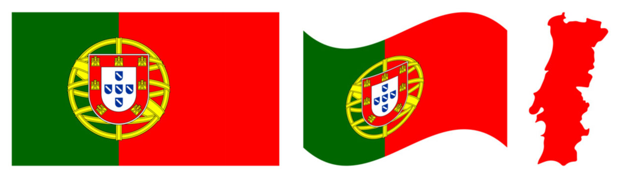 Portugal National Flag and Map design vector illustration.