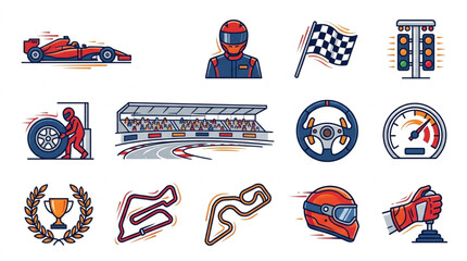 Obraz premium Motorsport and Racing Icons Collection