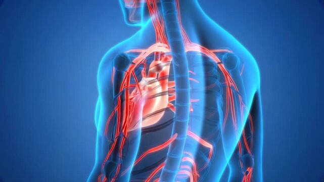 3D illustration of human heart and circulatory system inside body, cardiovascular anatomy concept