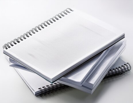 stack of blank white notebooks ready for creative ideas and notes isolated on white background
