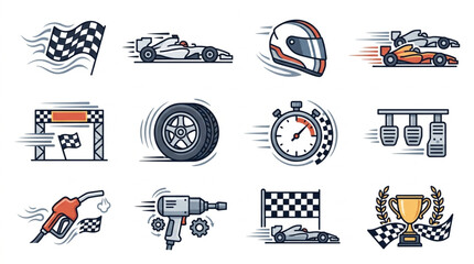 Obraz premium Motorsport and Racing Icons Collection