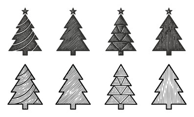 Obraz premium Collection of stylized christmas trees with star toppers