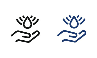 Obraz premium Save water icon set. Vector hand holding a water drop for ecology and environment protection concept art