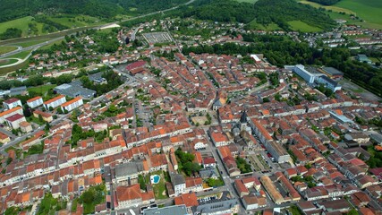Obraz premium Panoramic aerial view around the old town of the city La Ligny-en-Barrois in France on a sunny spring day