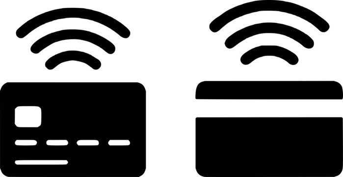 Two black contactless payment cards with Wi-Fi signals, symbolizing wireless transactions and modern banking technology.