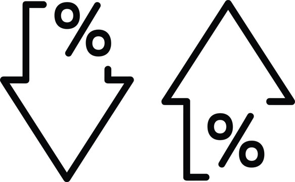 Percentage increase and decrease arrows illustration featuring financial trends discount and growth vector icon design collection