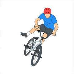 Naklejka premium Bicycle rider performing a stunt: Flat background illustration