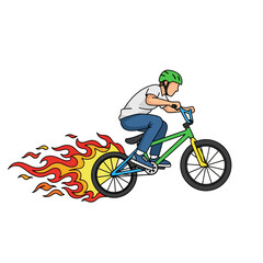 Naklejka premium bmx rider on fire, riding fast, illustration