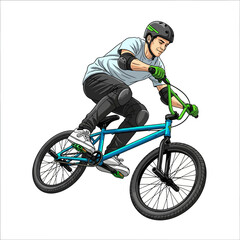 Naklejka premium BMX rider performing a trick on an isolated white background, action sport