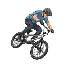 Naklejka premium BMX Rider Performing Stunt Isolated on White Background