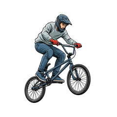 Naklejka premium BMX Rider Performing Jump, Cartoon Illustration