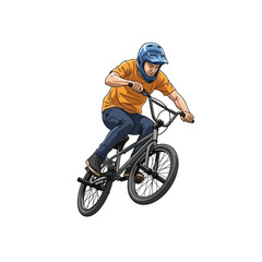 Naklejka premium BMX Rider Performing Stunt Isolated on White