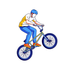 Naklejka premium BMX Rider Performing Stunt Isolated on White Background