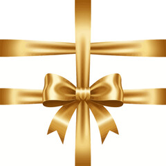 Fototapeta premium Gold satin ribbon bow illustration on white background