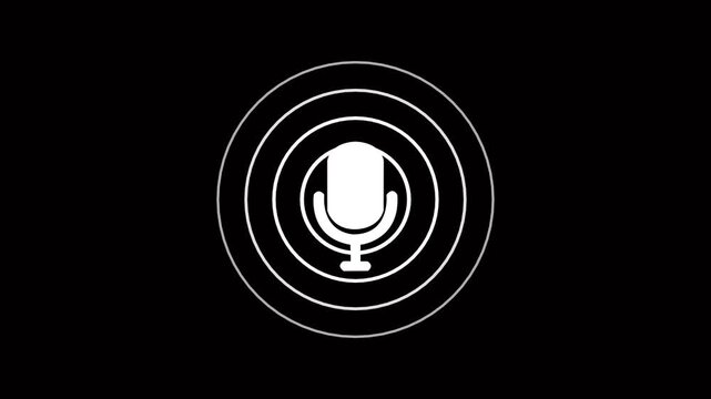 radio wave and voice recording podcast mic microphone button icon animation. Radio waves concept. Modern high antenna evolving signal waves Digital radio waves on a black background