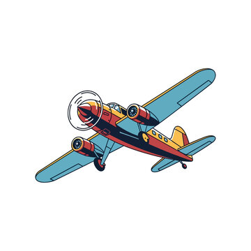 Vintage twin-engine airplane illustration on white background