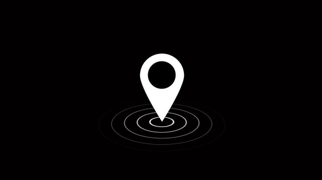 GPS location pointer animated with radio wave, location map pointer with pin icon and location animation 4k animation video on black backgroun