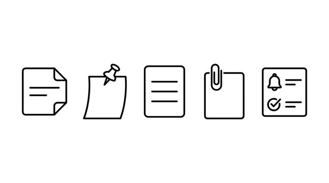 Minimalist outline document note task reminder icons provide clear visual representations for various organizational and productivity functions.