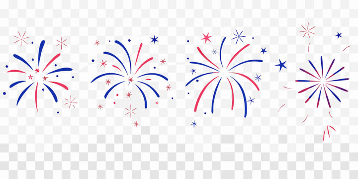 Red White And Blue Fireworks Display Vector Illustration With Transparent Background