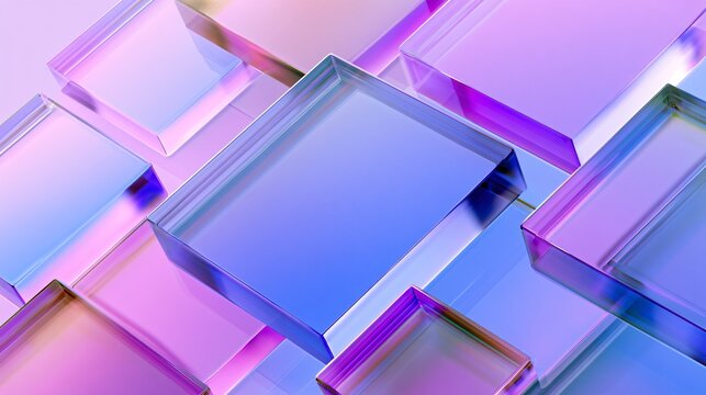 Abstract Geometric Glass Background with Translucent 3D Rendering