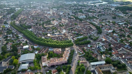 Panoramic aerial view around the old town of the city Sens in France on a sunny spring afternoon © Stefan