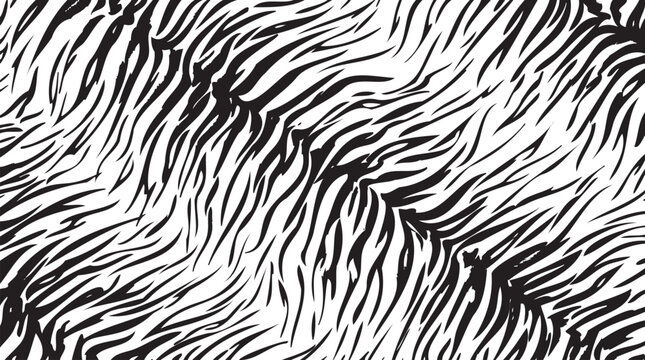 Black and white zebra print, animal skin pattern, vector texture, monochrome background