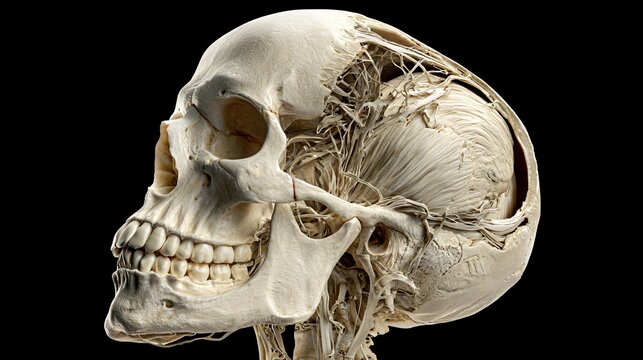 Detailed Human Skull Model with Visible Internal Anatomy for Medical Education and Illustrations