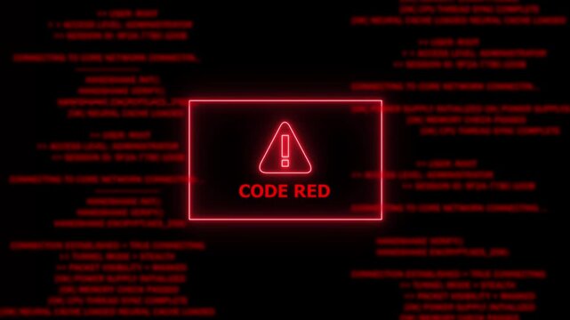 Red Exclamation Mark Warning Symbol data breach alert Neon Sign. Digital glitch effect overlaying a red warning sign within a code editor displaying C++ syntax
