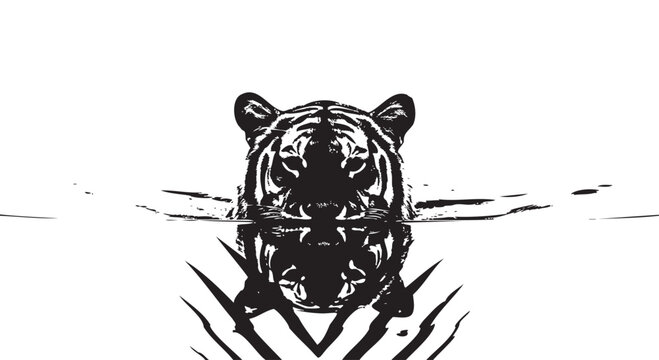 Black tiger head vector, wildlife illustration, animal face, striped predator