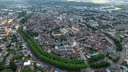 Panoramic aerial view around the old town of the city Sens in France on a sunny spring afternoon © Stefan