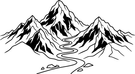 Fototapeta premium Minimalist mountain range and winding river vector illustration