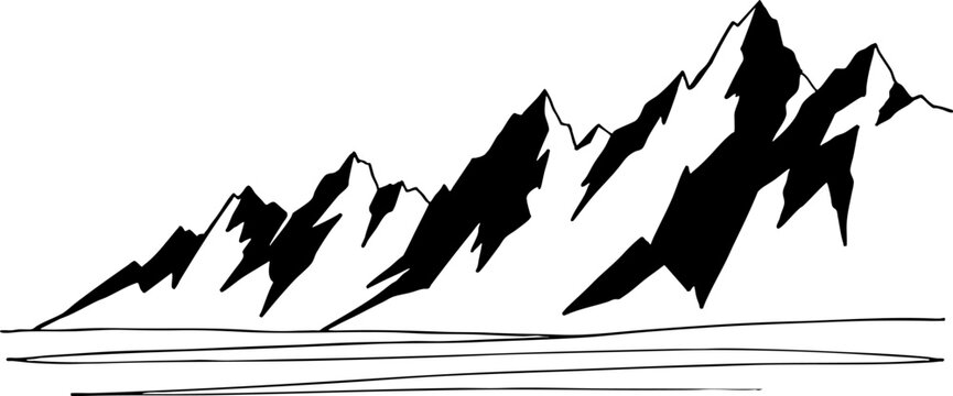 Minimalist Black and White Mountain Range Sketch Illustration