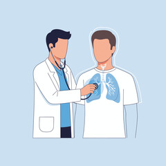 Fototapeta premium Medical Checkup: Doctor Examining Patient's Lungs, Blue Illustration