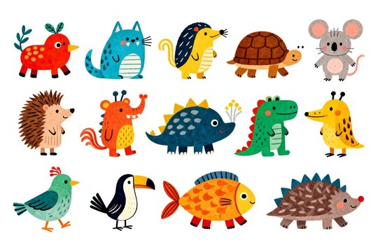 Cute Cartoon Animals Collection on White Background