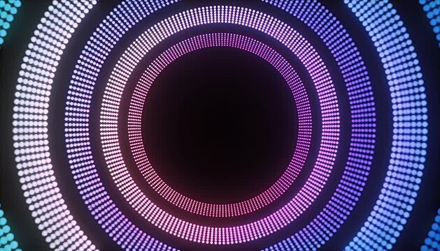 Abstract circle neon light glowing pattern vibrant color digital background futuristic design radial dotted texture modern art motion graphic minimal tunnel ring loop hypnotic geometric vivid gradient