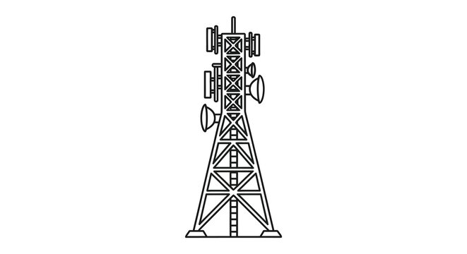 Cell tower silhouette linear design on white background