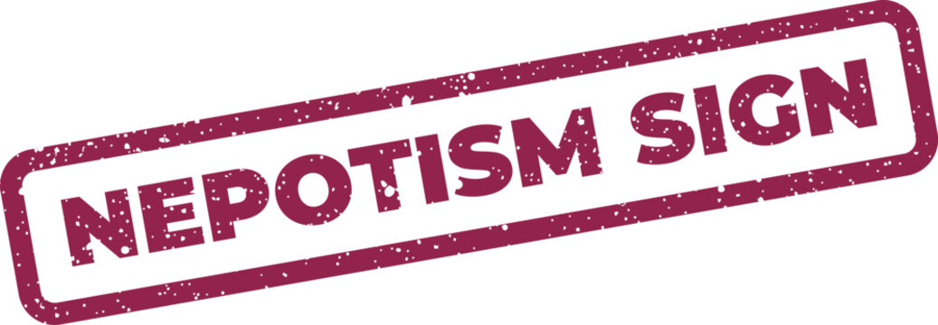 Deep red rubber stamp sign with worn texture effect featuring the word nepotism for document labeling