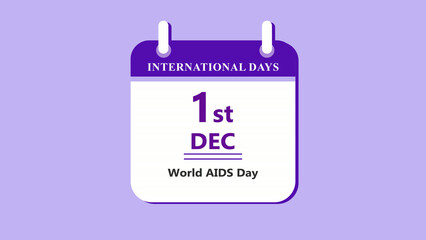 Fototapeta premium Health awareness calendar interface showing 1st December World AIDS Day with clean minimal date layout and medical design on purple background 4k animation video