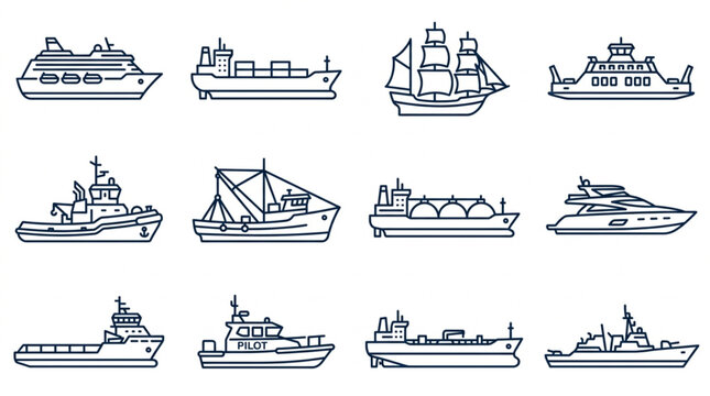 Various Types of Ships and Vessels Illustration