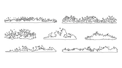 Outline vector set of black and white shrubs and bushes for garden plan layouts. © Sara Studio