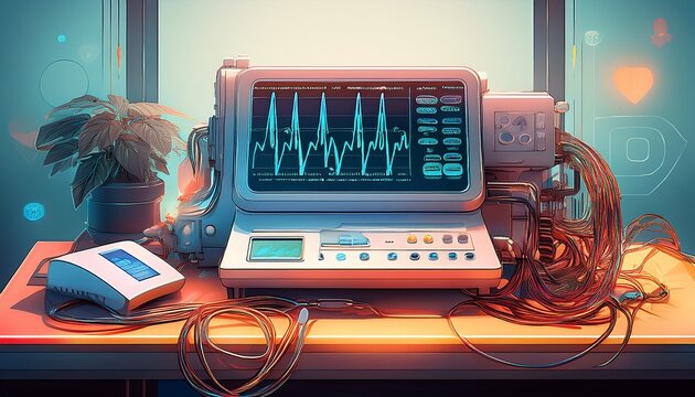 medical electrocardiogram machine with monitor and electrodes