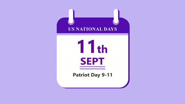 Patriot remembrance calendar interface featuring 11th September Patriot Day with clean minimal date layout and memorial theme on purple background 4k visuals