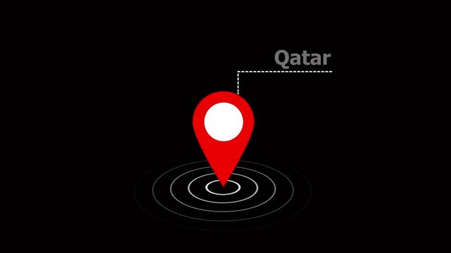 location of the city of qatar on black screen. Country GPS location tracking icon. location pin appearing. pin to indicate the route and location on the video maps. on a black background